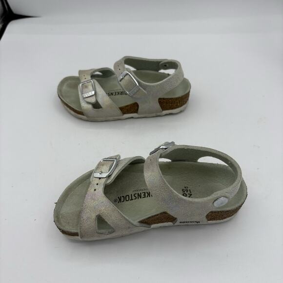 Birkenstock Sandals Girls Kids Size US 8 EU 26 Rio Silver Shiny Iridescent Spark - Picture 7 of 8